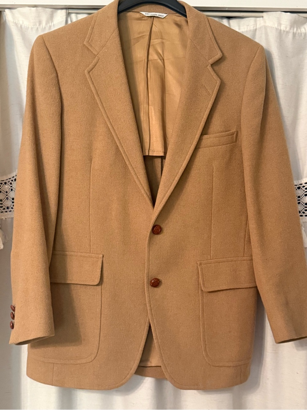 Men's Camel Wool-Blend Notch Lapel Blazer - Classic Tailored Sport Coat